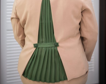 Women's Tailored Suit - Women's Beige Suit - Plus Size Suit - Beige and Green Suit - Smart Skirt Suit - Formal Women's Suit - Office Wear
