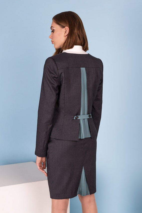 Traje de falda clásica de mujer Traje de lana marrón oscuro Traje de  oficina para mujeres Ropa formal de negocios Tela italiana de alta calidad  Traje de oficina -  México
