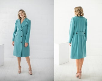 Turquoise Cashmere Wool Coat - Classic Fitted Wool Coat - Autumn Winter Coat - Elegant Cashmere Coat - Long Wool Coat - Wool Overcoat