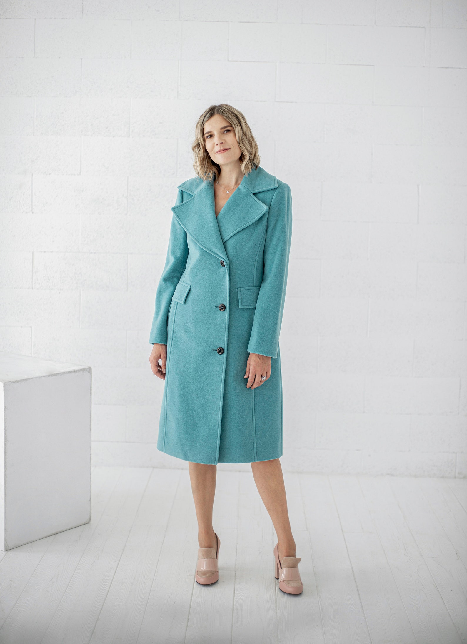 Turquoise Cashmere Wool Coat Classic Fitted Wool Coat Etsy