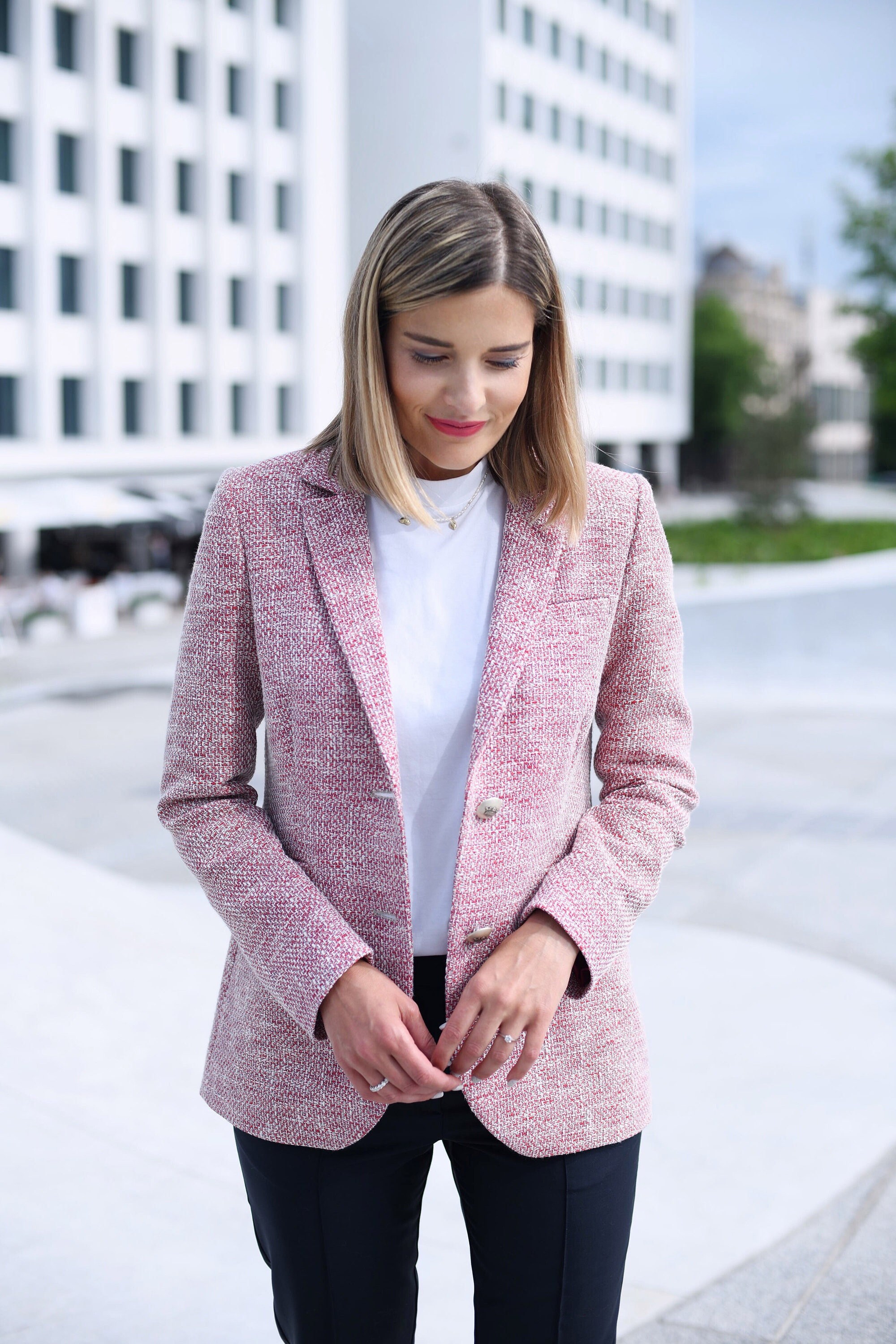 Pink Tweed Blazer Oversized Women's 