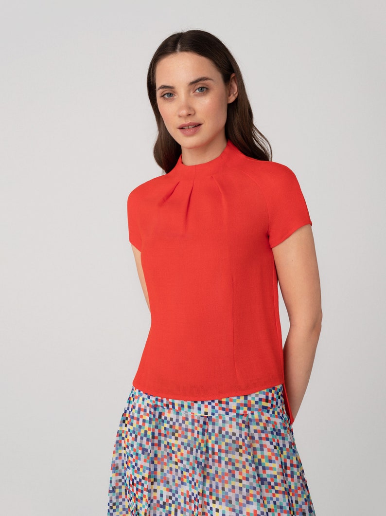 Redorange Office Blouse Thin Wool Blouse Summer Blouse Etsy