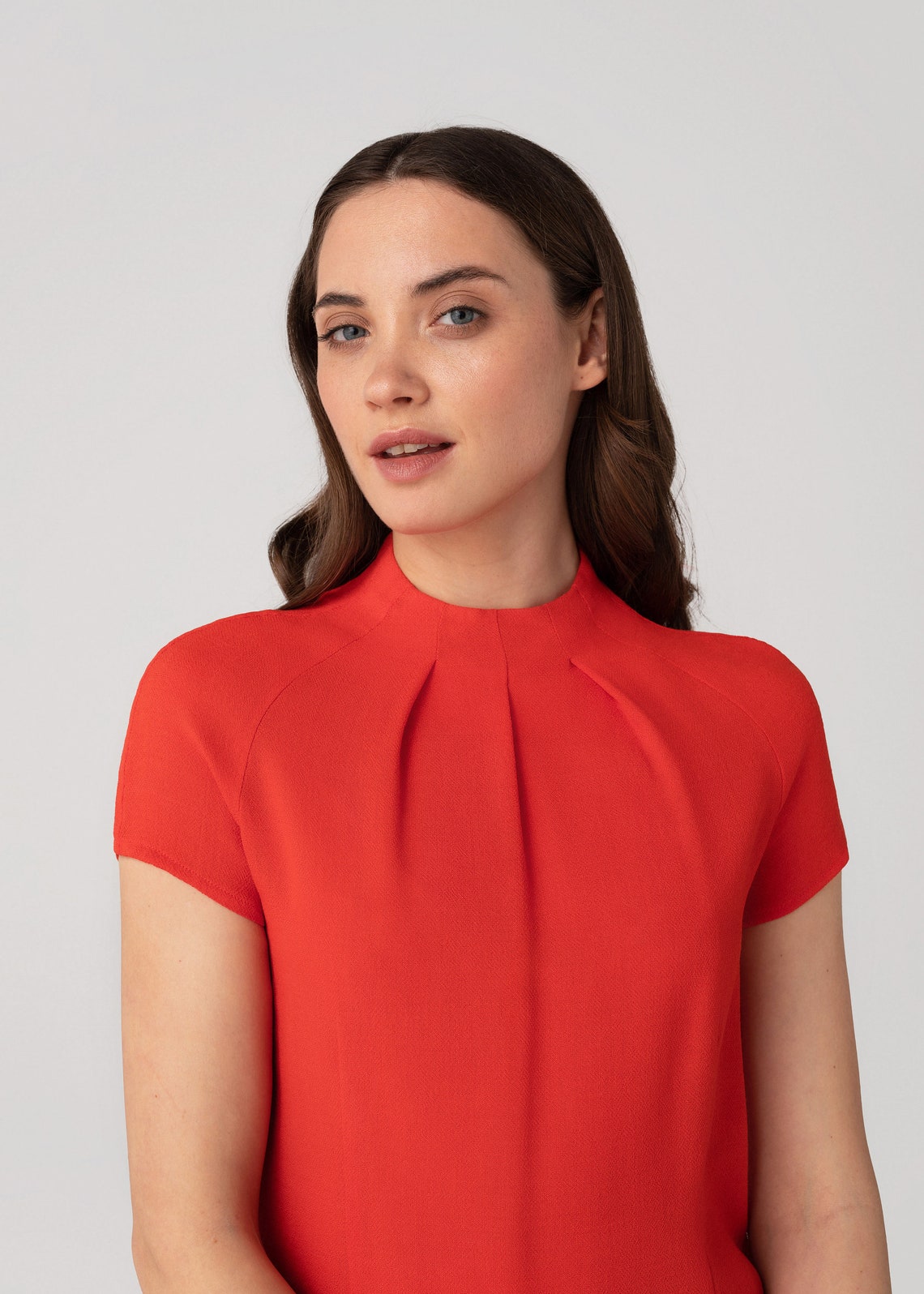 Redorange Office Blouse Thin Wool Blouse Summer Blouse Etsy