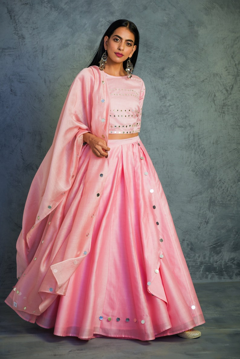 Chanderi Wrap Lehenga With Crop Top and Dupatta Bridal Wear | Etsy