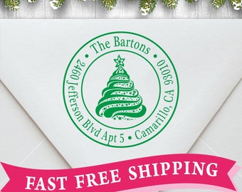 Christmas Tree Address Stamp, Circle Holiday Stamp, Round Christmas Tree Stamp, High Quality Christmas Tree Stamp, C3