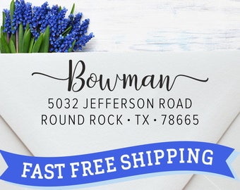 May include: White envelope with a blue ribbon that says "FAST FREE SHIPPING". The return address is "Bowman, 5032 Jefferson Road, Round Rock, TX 78665".