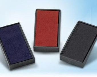 May include: Three ink pads in black, red, and blue. The ink pads are rectangular and have a black plastic frame.
