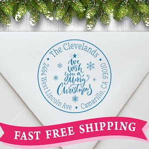 Circle Holiday Address Stamp, Christmas Tree Address Stamp, We wish you a Merry Christmas, Snowflake Address Stamp, C4