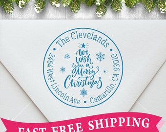 Circle Holiday Address Stamp, Christmas Tree Address Stamp, We wish you a Merry Christmas, Snowflake Address Stamp, C4