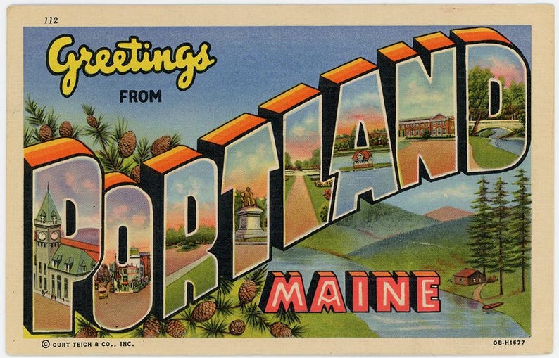 Greetings From Portland Maine large Letter Authentic Vintage Postcard ...