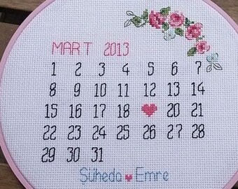 Crossstitched carta de fecha de boda