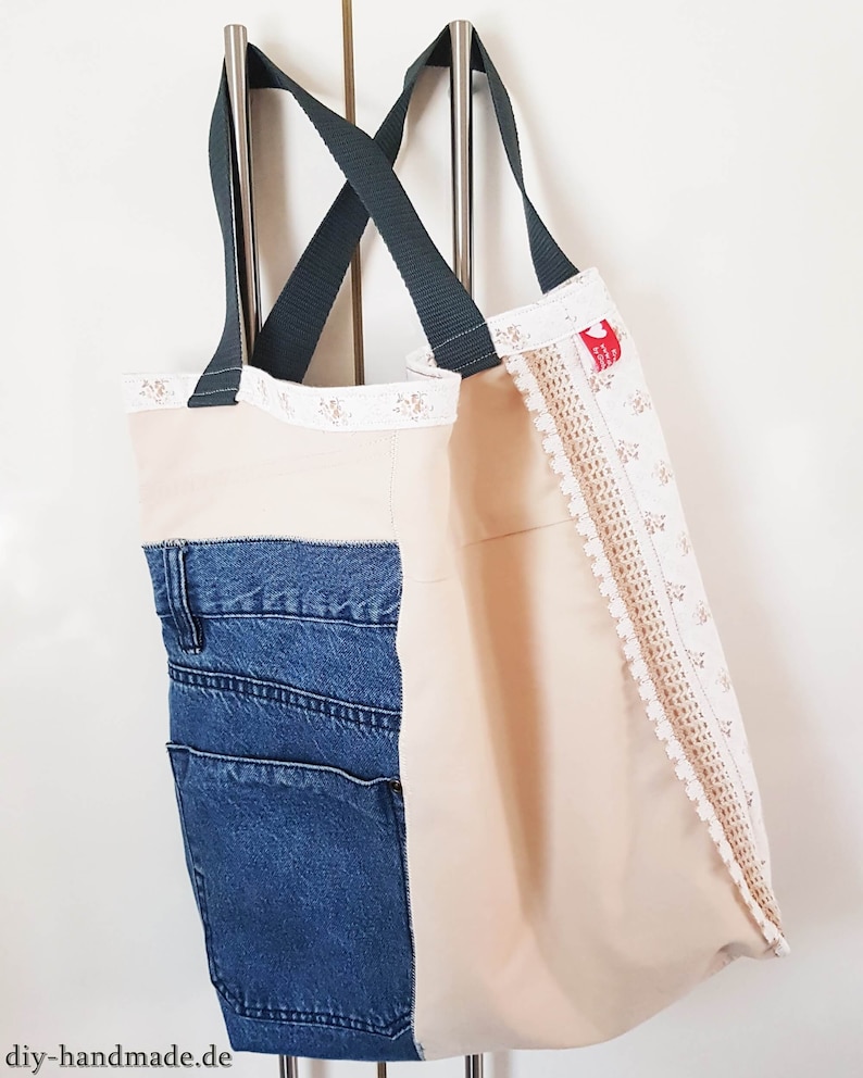 w 40 x 40 cm shopper tote bag unique denim bag tote bag Reversible bag