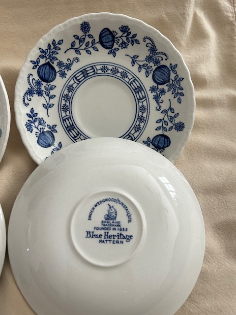Vintage Enoch Wedgwood Blue Heritage Blue Onion made in Tunstall England 1960s Four 4 Saucers Etsy