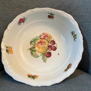Vintage Haas and Czjzek White Porcelain Czechoslovakia- Bohemia Fruit Bowl Fruit Design 1940s