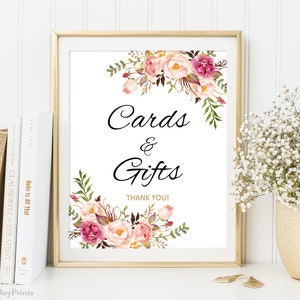 Cards and Gifts Sign, Gift Table Sign, Printable Wedding Sign, Gift Table Reception Sign, Floral Wedding Sign, Instant Download, A008 image 1