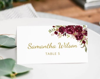 #A121 Printable Place Card Templett Burgundy Navy White Wedding Place Card Template Red Blue White Wedding Place Cards Seating Cards