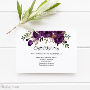 Eggplant Wedding Gift Registry Card Template, Purple Wedding Registry Card, Eggplant Wedding Card, Templett, #A039