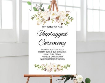 Unplugged Ceremony Sign, Unplugged Wedding Sign, Not Your Devices Sign, Floral Wedding Sign, Instant Download, #A053