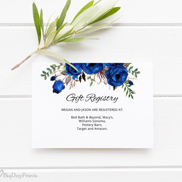 Royal Blue Wedding Gift Registry Card Template, Blue Wedding Registry Card, Eggplant Wedding Card, Templett, #A016