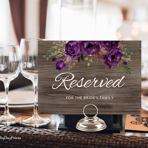 Eggplant Wedding Reserved Sign Template, Rustic Wedding Reserved Table Sign, Rustic Purple Wedding, Templett, #A044