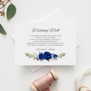 Royal Blau Hochzeit Wunsch gut Vorlage, bedruckbar, Wunsch gut Karte, Boho Chic Hochzeit Einsatz, Templett, #A016