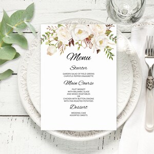 Floral Wedding Menu Template, Floral Menu Card, Wedding Menu Printable, Boho Chic, Templett, #A053