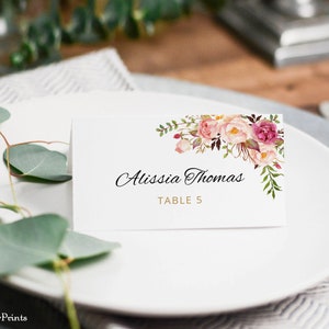 Modelo de cartão de casamento blush, cartão de lugar para impressão, cartões de assento, cartões de nome de casamento, Templett, #A008