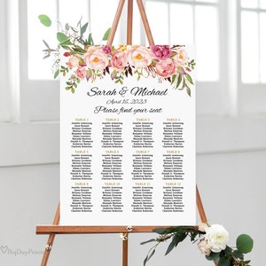 Blush Wedding Seating Chart Template, Boho Chic Wedding Table Plan, Templett, A008 image 1