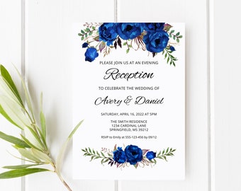 Royal Blue Wedding Reception Invitation Template, Boho Chic Wedding Invitation, Royal Blue Reception Invitation, Templett, A016