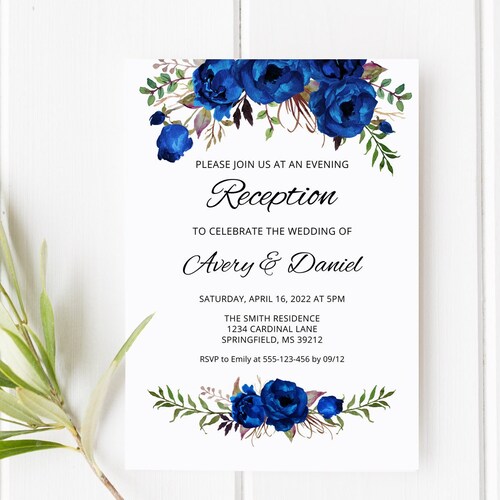 Royal Blue Wedding Invitation Template Floral Boho Wedding - Etsy