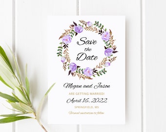 Save the Date Template, Purple Wedding Save the Date, Lavender Save the Date, Templett, #A020