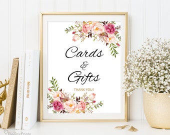 Cards and Gifts Sign, Gift Table Sign, Printable Wedding Sign, Gift Table Reception Sign, Floral Wedding Sign, Instant Download, #A008