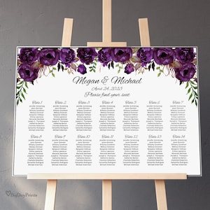 Eggplant Wedding Seating Chart Template, Purple Wedding Table Plan, Seating Plan, Boho Chic Wedding, Templett, #A039