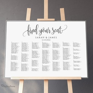 Modern Wedding Seating Chart Template, Seating Chart By Alphabet, Wedding Seating Plan, Alphabetical Table Plan, Templett, A030