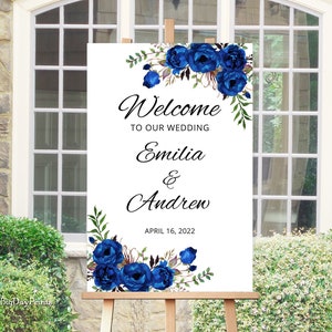 Royal Blue Wedding Welcome Sign, Printable Wedding Reception Sign, Royal Blue Welcome Wedding Sign, Templett, A016