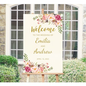 Wedding Welcome Sign Template, Ivory Pink Wedding Welcome Sign, Templett, #A009