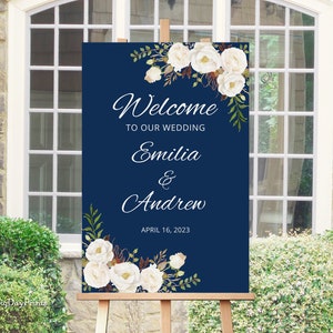 Navy Welcome Wedding Sign Template, Blue Wedding Reception Sign, Printable Wedding Sign, Navy and White, Templett, #A051