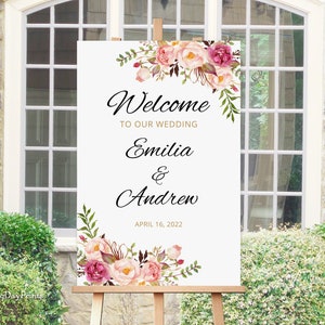 Wedding Welcome Sign Template, Printable Wedding Reception Sign, Blush Wedding Welcome Sign, Templett, A008 image 1