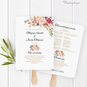 Fan Wedding Program, Blush Wedding Program Template, Ceremony Program Printable, Templett, #A008