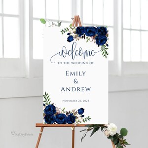 Signo de bienvenida de boda de la Marina, signo de recepción de boda imprimible, plantilla de signo de bienvenida de boda, Templett, #A089