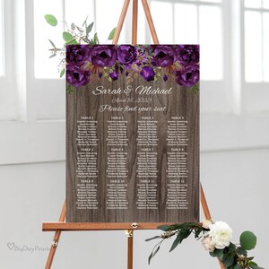Eggplant Wedding Seating Chart Template, Rustic Purple Wedding Table Plan, Seating Board, Table Plan, Templett, #A044