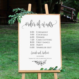 Wedding Order of Events Sign Template, Timeline Sign, Wedding Day Sign, Order of Service, Schedule Sign, Templett, A045