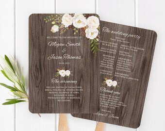 Fan Wedding Program, Rustic Wedding Fans Template, Ceremony Program Printable, Wedding Program Template, Templett, #A052