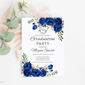 Royal Blue Graduation Invitation, Royal Blue Invitation, Royal Blue ...