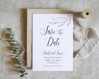 Modern Save the Date Template, Olive Wedding Save the Date, Botanical Wedding Save the Date, Templett, #A110