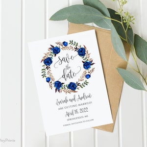 Modèle "retenez cette date" bleu, mariage bleu roi, "retenez cette date", modèle "retenez cette date", faire-part "retenez cette date" bleu royal, Templett, # A043