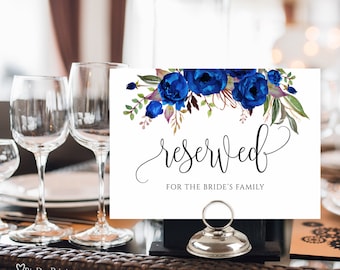 Royal Blue Wedding Reserved Sign, Wedding Reserved Table Sign, Reserved Card, Royal Blue Flowers, Reserved Sign Wedding, Templett, A043