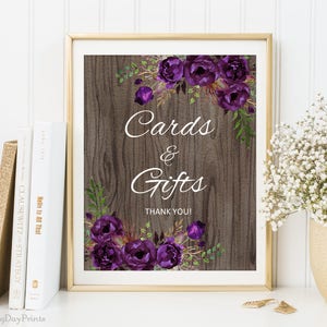 Cards and Gifts Sign, Rustic Gift Table Sign, Printable Wedding Sign, Gift Table Reception Sign, Eggplant, Instant Download, #A044