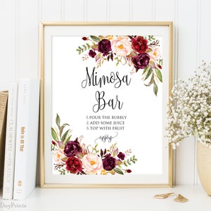 Mimosa Bar Sign, Mimosa Sign, Printable Wedding Sign, Floral Wedding Sign, Instant Download, A047 image 1