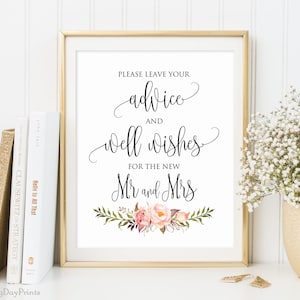 Please Leave Your Advice And Wishes For The New Mr And Mrs, Wedding Wishing Well Sign, Wedding Advice Sign, Blush Pink, #A049